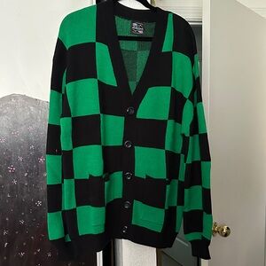 Classic Black and Green Checkered Men's Cardigan